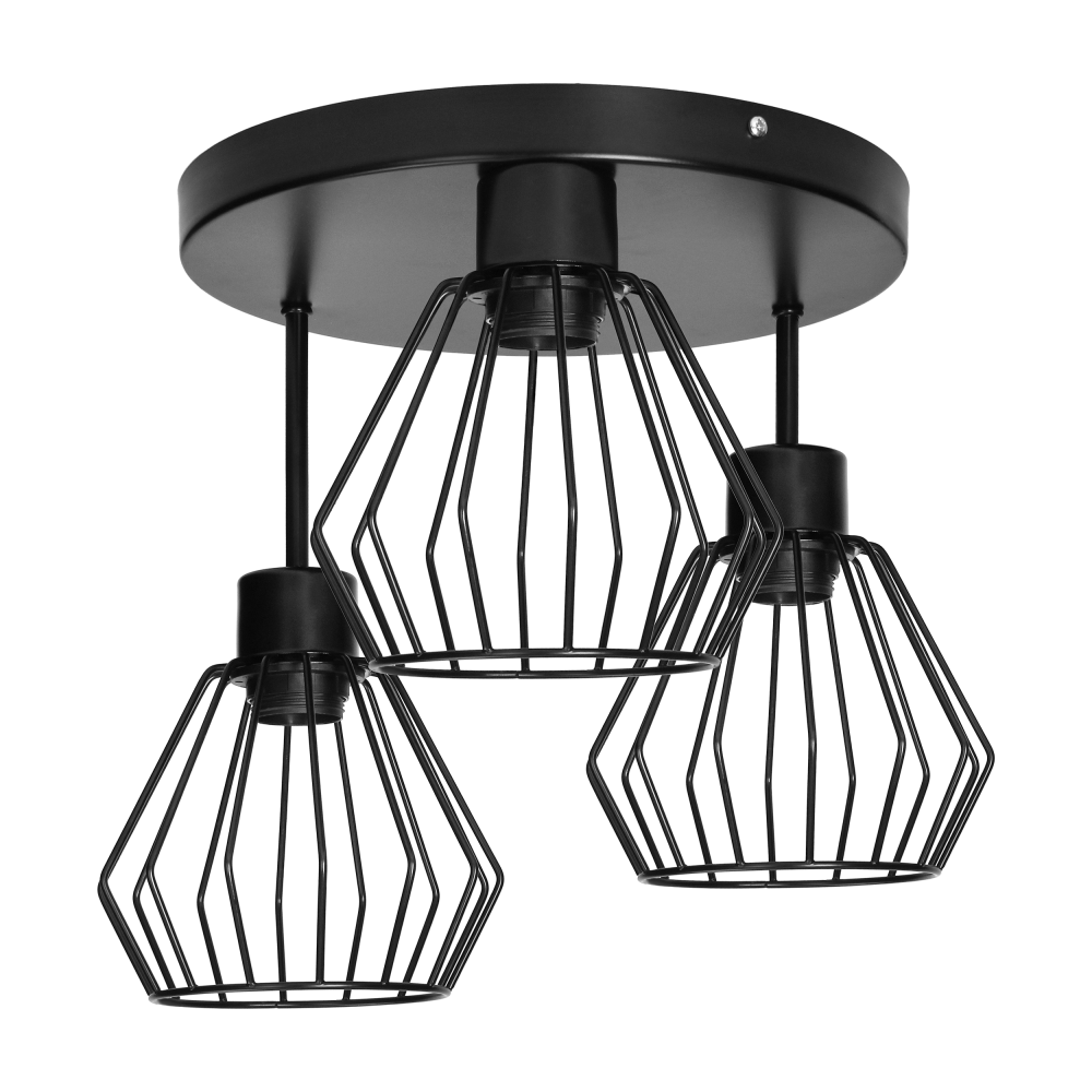 PINO wall and ceiling lamp, max. power 3x60W, E27, black, round base, fixed lamp heads, different levels