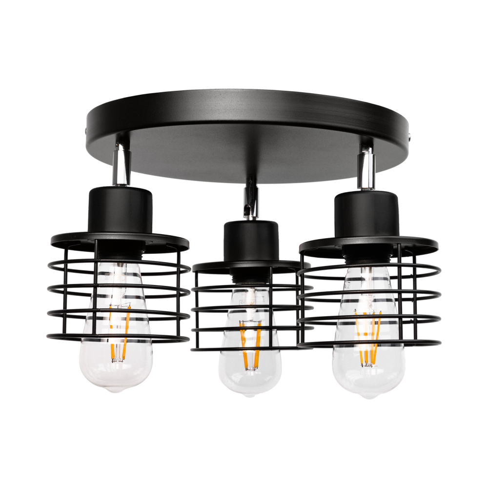 ISLA wall and ceiling lamp, max. power 3x60W, E27, black, round base, movable lamp heads, one level