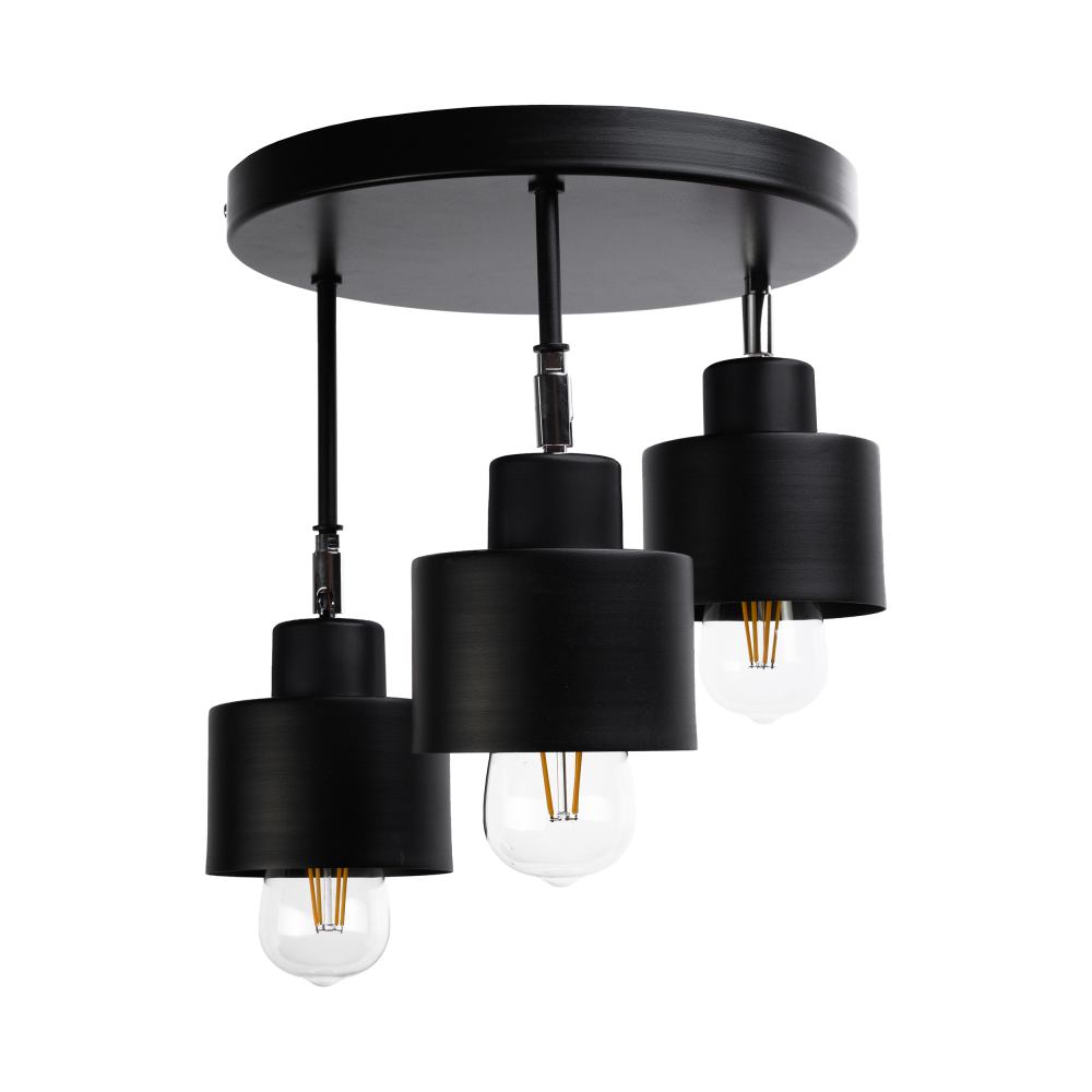 LISA wall and ceiling lamp, max. power 3x60W, E27, black, round base, movable lamp heads, different levels