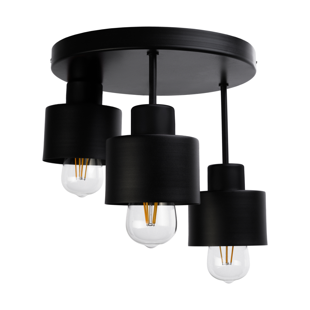 LISA wall and ceiling lamp, max. power 3x60W, E27, black, round base, fixed lamp heads, different levels