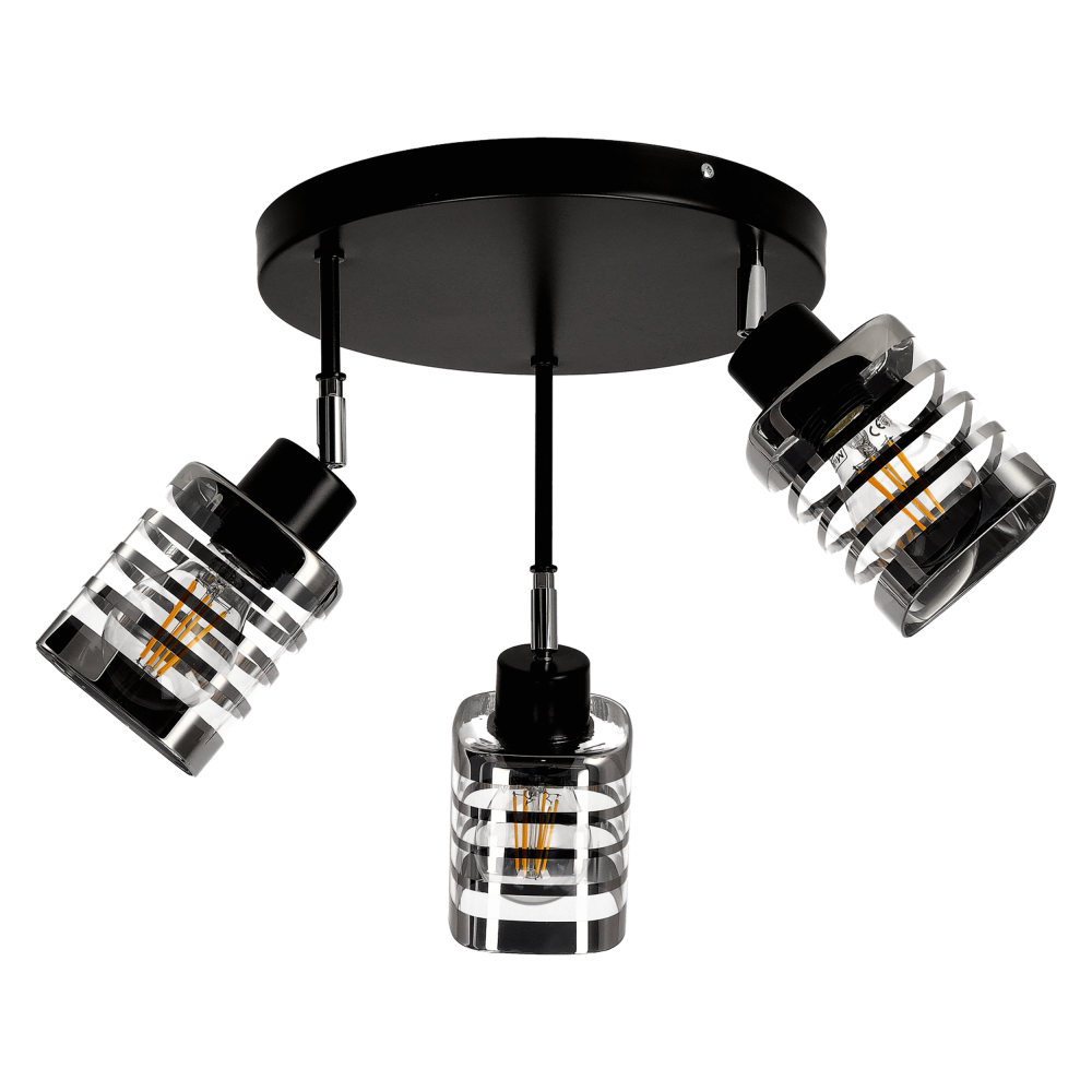 SIENA E27, wall and ceiling lamp, max 3x60W, black, round base, movable lamp heads, different levels