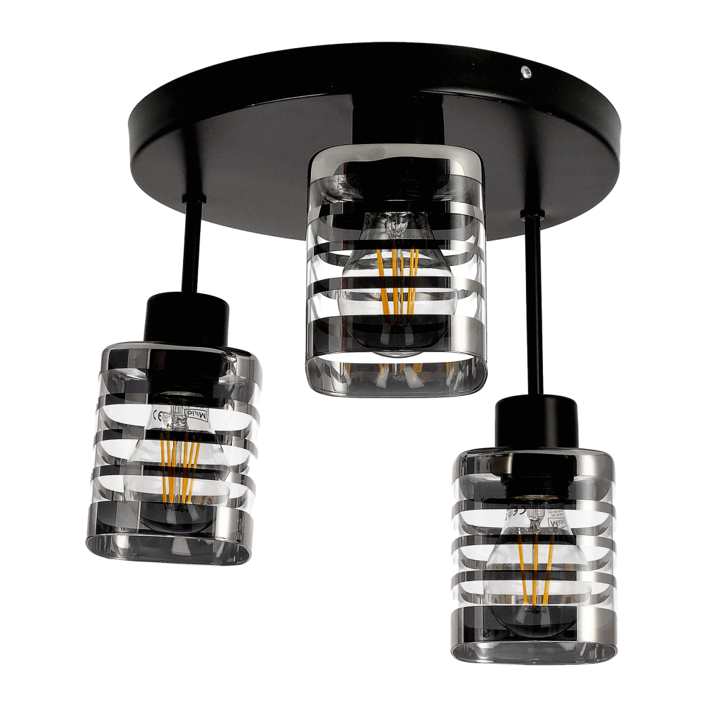 PINO E27, wall and ceiling lamp, max. 3x60W, black, round base, fixed lamp heads, different levels