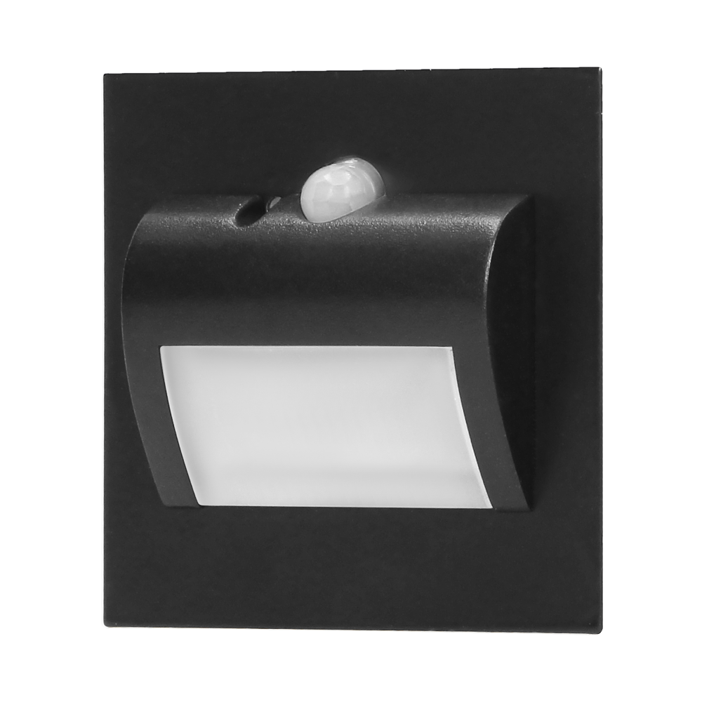 DRACO LED NEW 1.5W, recessed step light, 12VDC, 30lm, 3000K, black, motion and twilight sensor