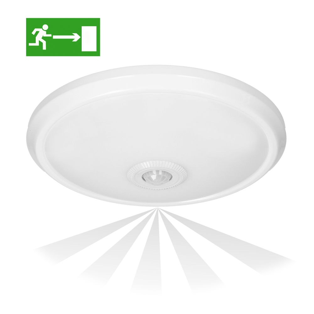 ZONDA LED EMERGENCY 12W/1.2W, ceiling light with motion sensor, 800lm/80lm, IP20, 4000K, milky PC, white