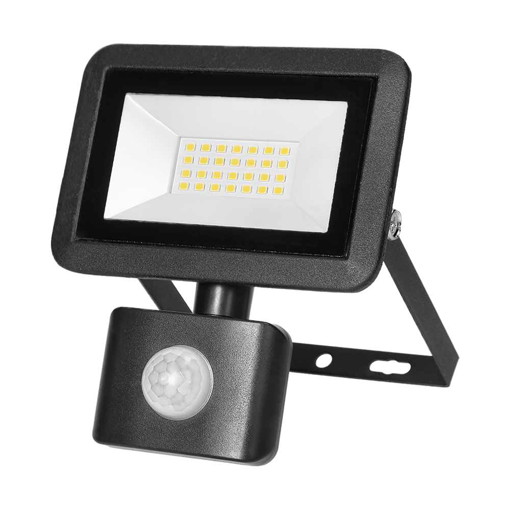 FARO S LED floodlight with PIR 20W, 1600lm, IP44, 4000K, aluminum + glass