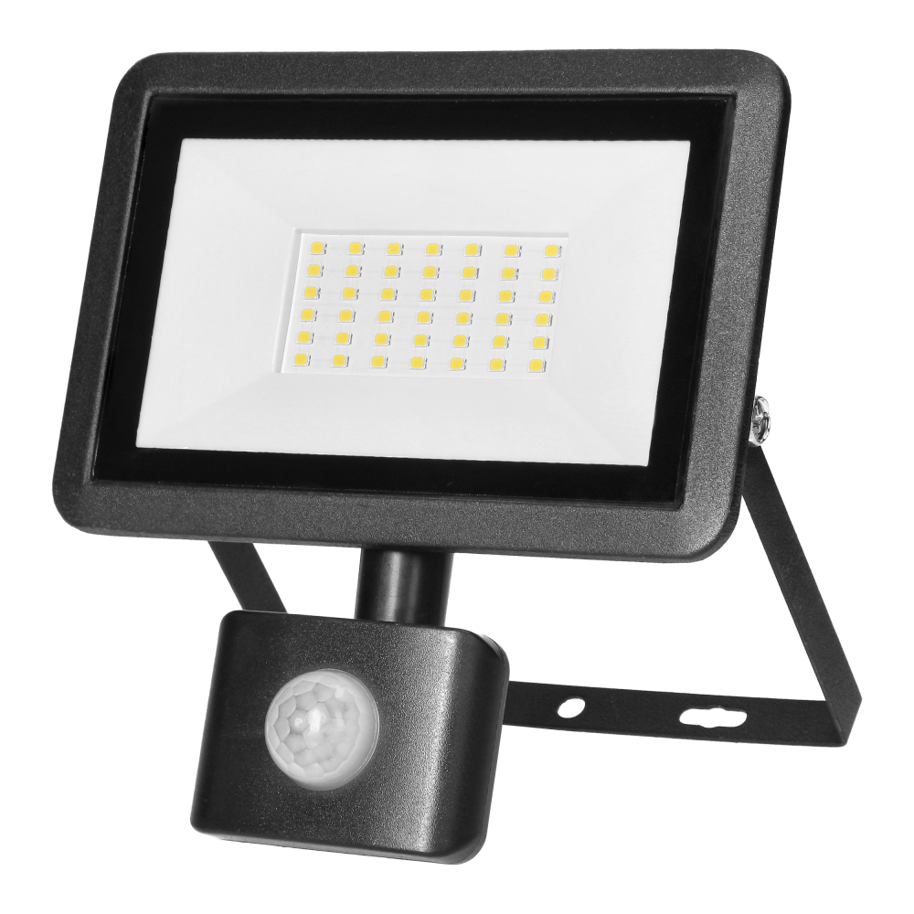 FARO S LED floodlight with PIR 30W, 2400lm, IP44, 4000K, aluminum + glass