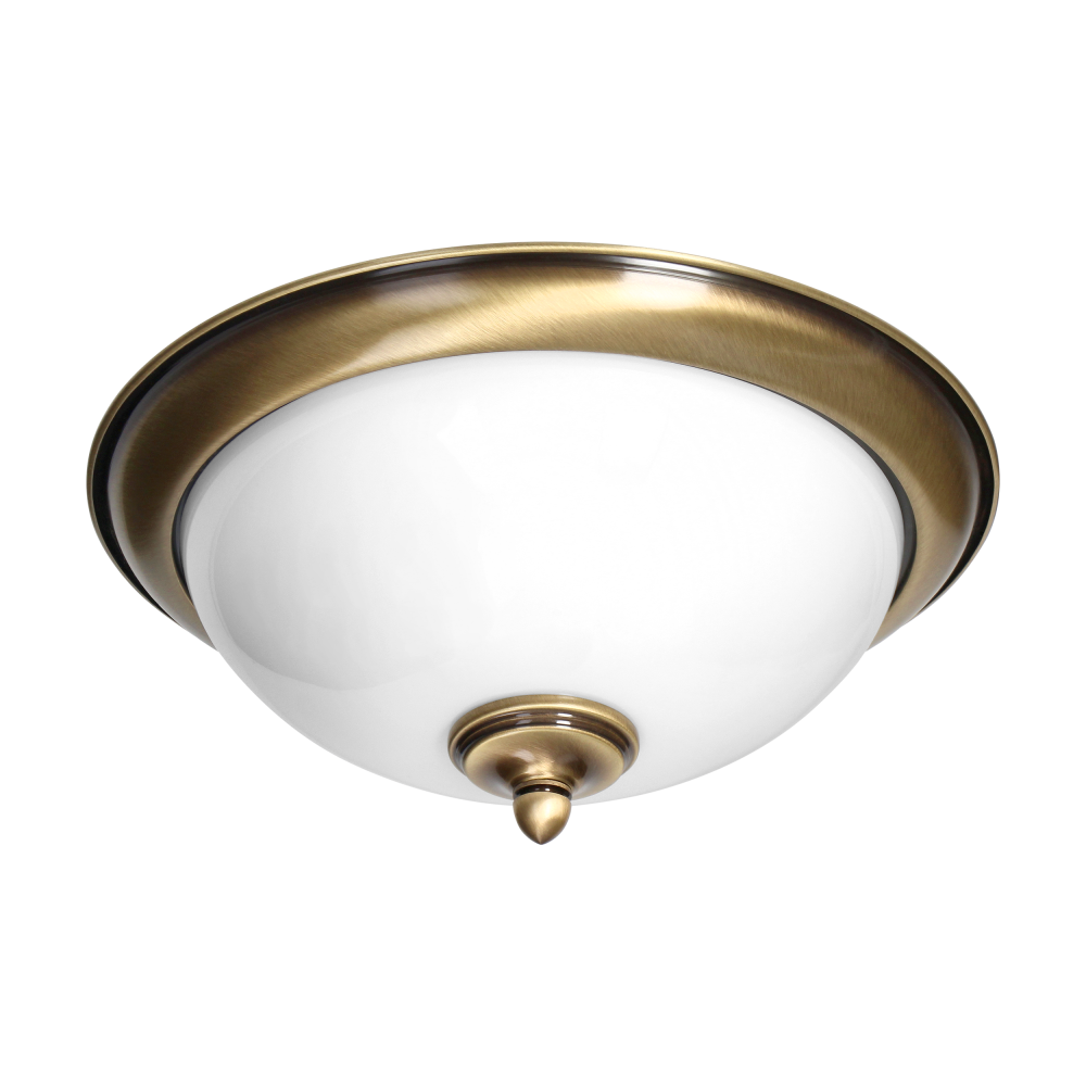 PONTUS ceiling light, 2xE14, 2x40W, metal, patinated brass, glass lampshade