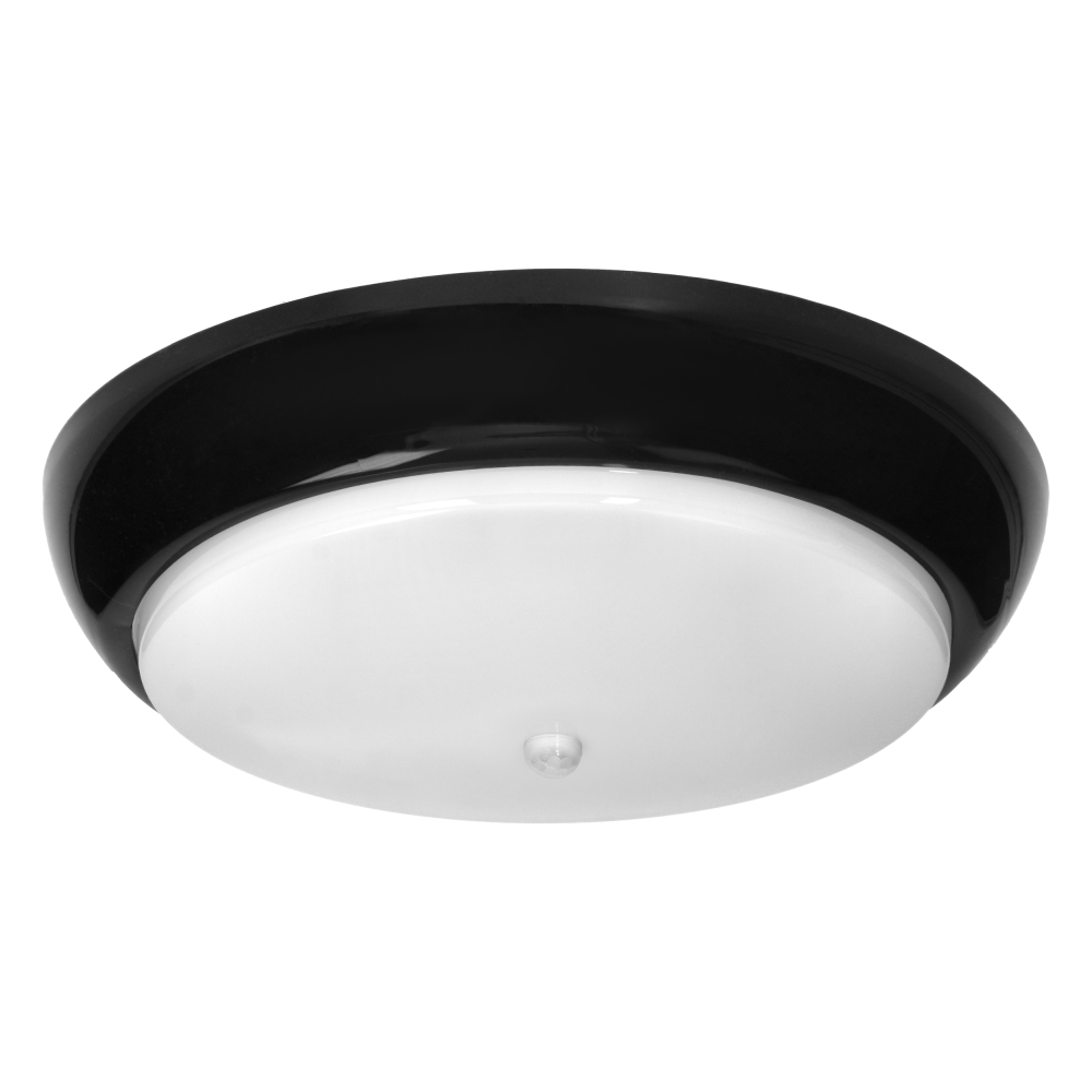 KOKO luminaire 2xE27 with PIR motion sensor, 2x40W, black-polypropylene, matt PC diffuser, IP44, IK10