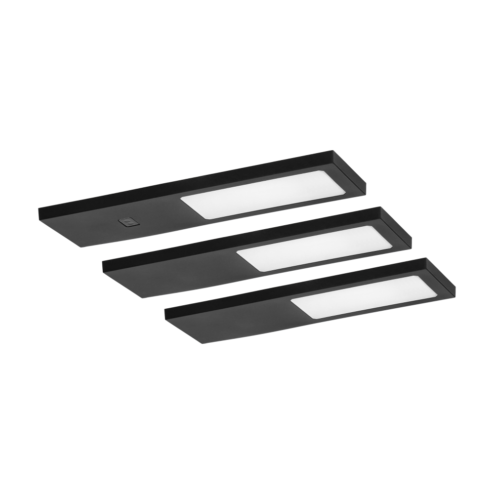 PLANA LED under-cabinet lamp set, 3x4W, 3x240lm, 4000K, with touchless switch, black