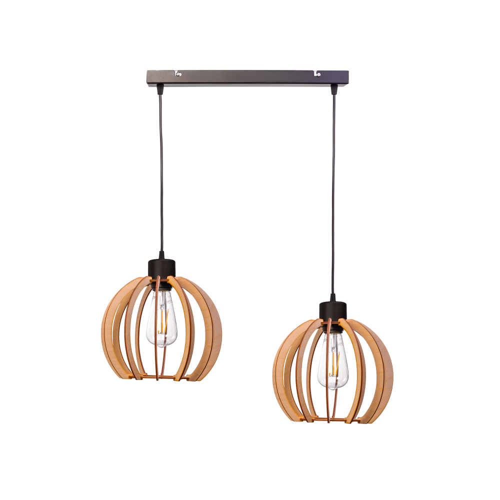 JUALA pendant lamp, max. power 2x60W, E27, black, wood