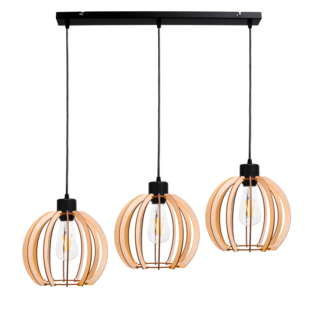 JUALA pendant lamp, max. power 3x60W, E27, black, wood