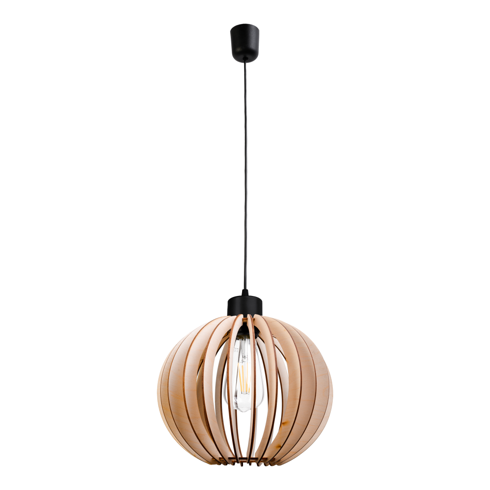 PALLA 270 pendant lamp, max. power 60W, E27, black, round lampshade, wood