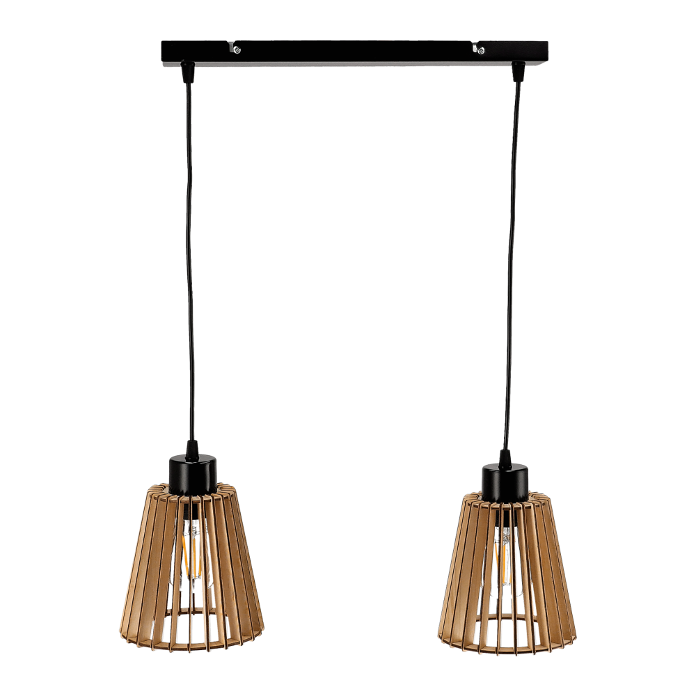 DELOS pendant lamp, max. power 2x60W, E27, black, wood