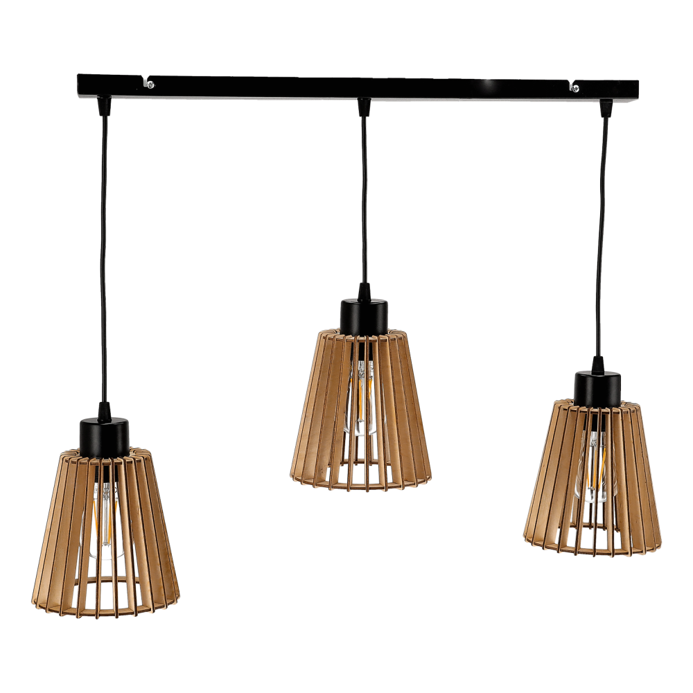 DELOS pendant lamp, max. power 3x60W, E27, black, wood, strip