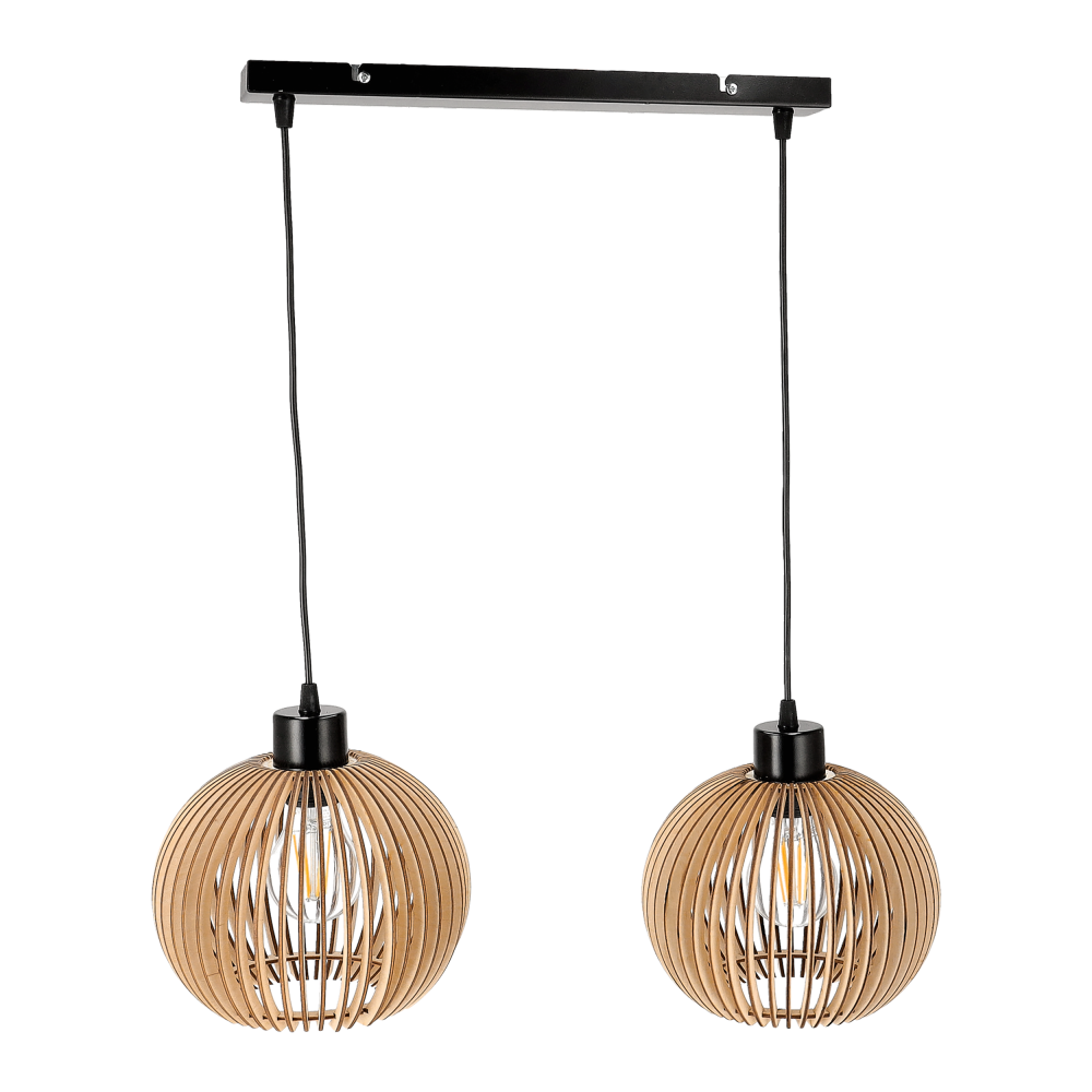 ANAFI 2P E27, lampa wisząca, max. 2x60W, czarna, drewno