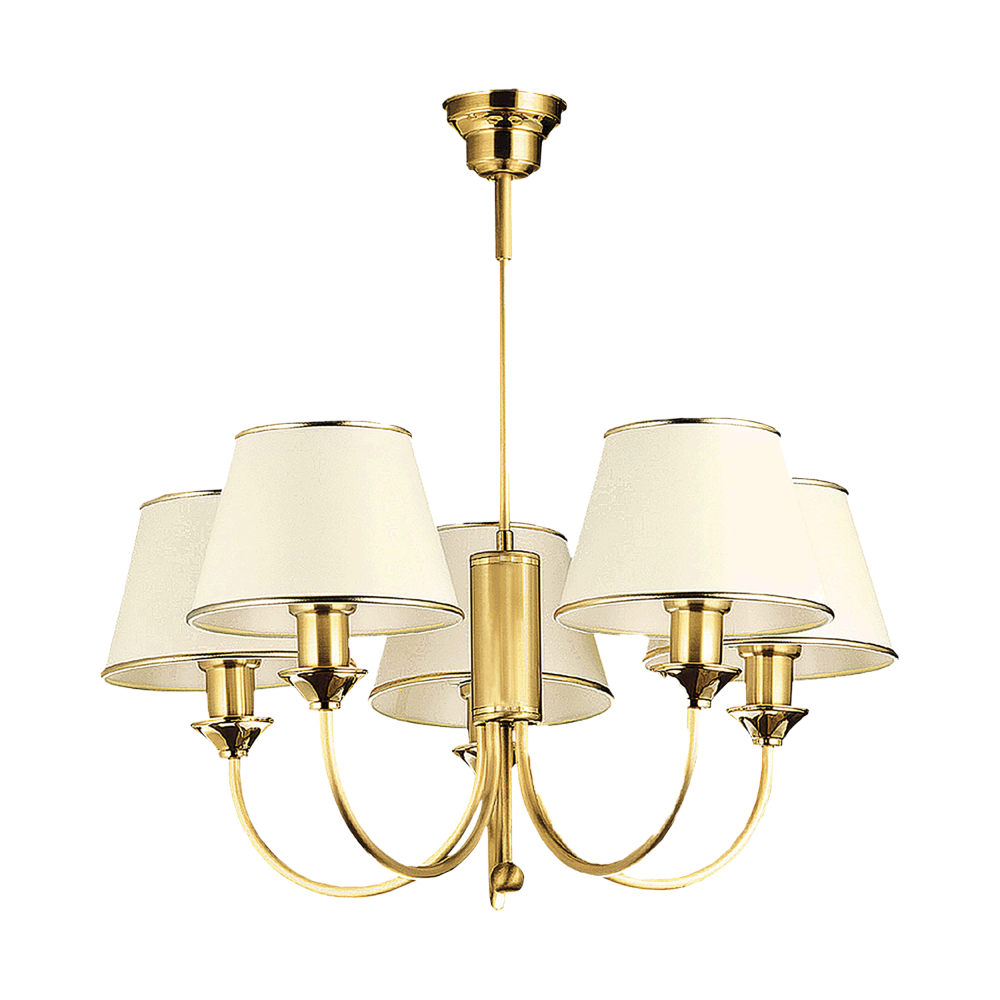 TESALIA 5P, pendant light, 5xE27, max. 5x60W, brass, gold, ecrie lampshade