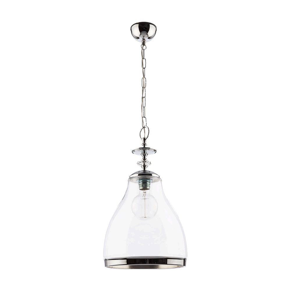 IKARIA 1P, pendant light, E27 max. 60W, metal, chrome, transparent glass lampshade