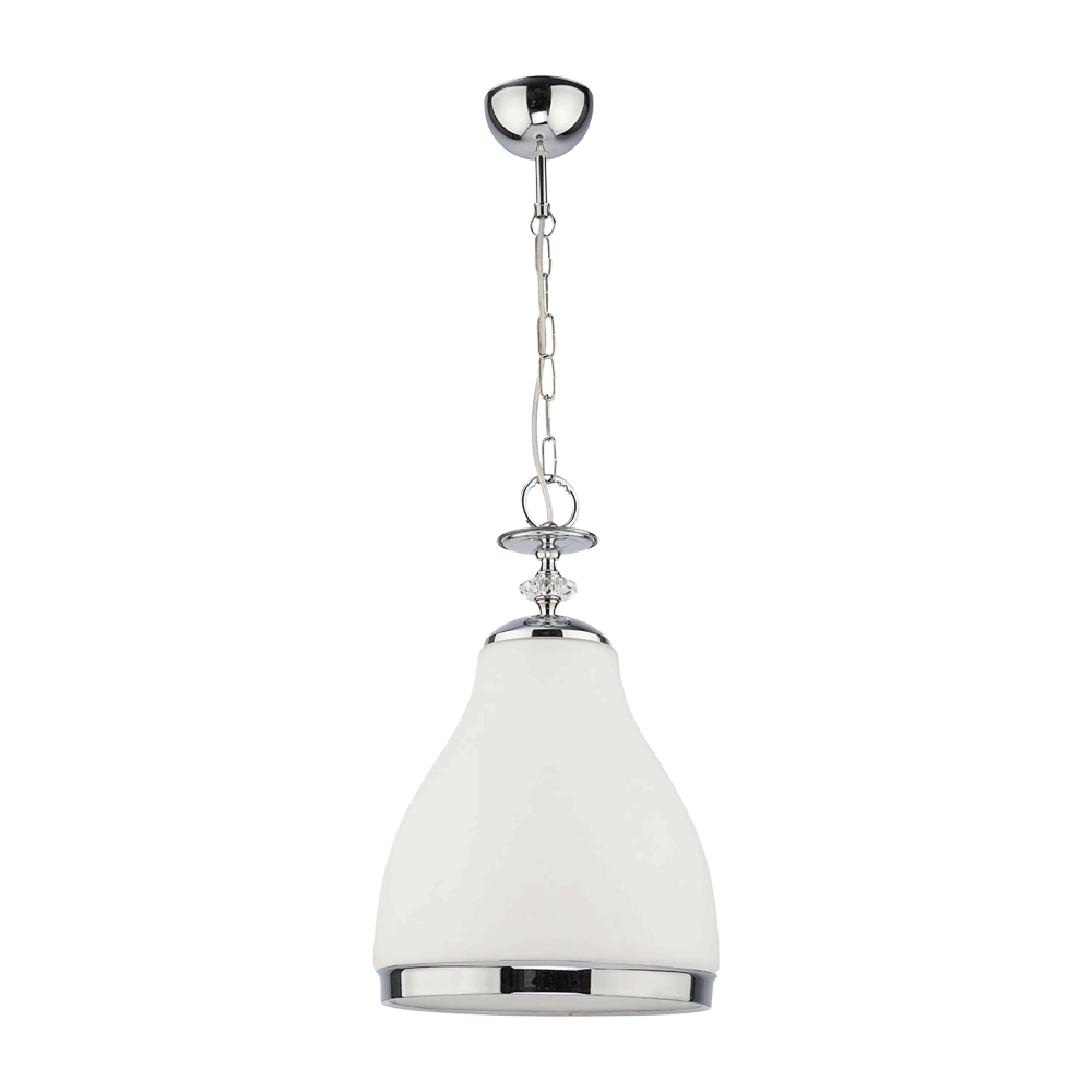 IKARIA 1P, pendant light, E27 max. 60W, metal, chrome, milky glass lampshade