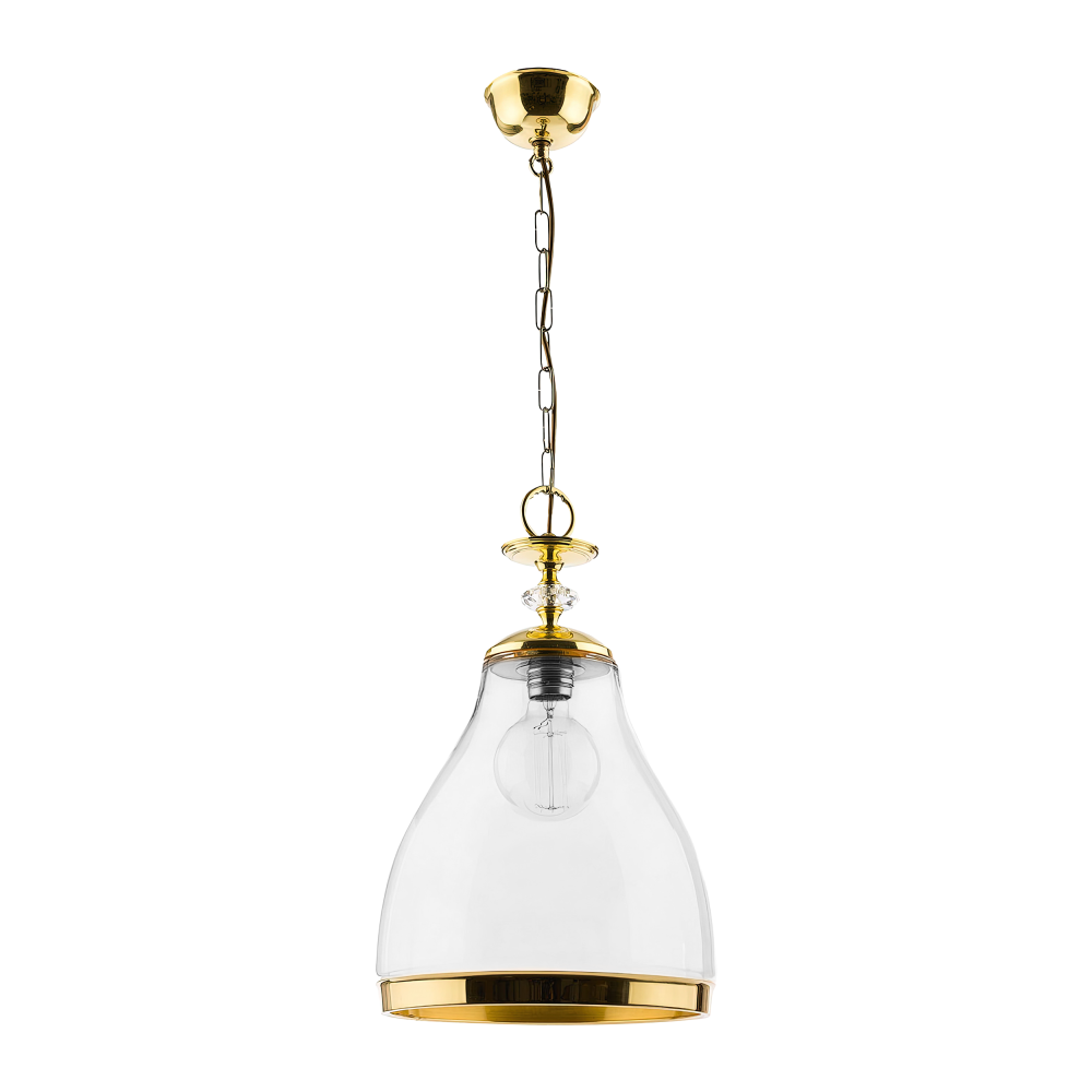 IKARIA 1P, pendant light, E27 max. 60W, metal, brass, transparent glass lampshade