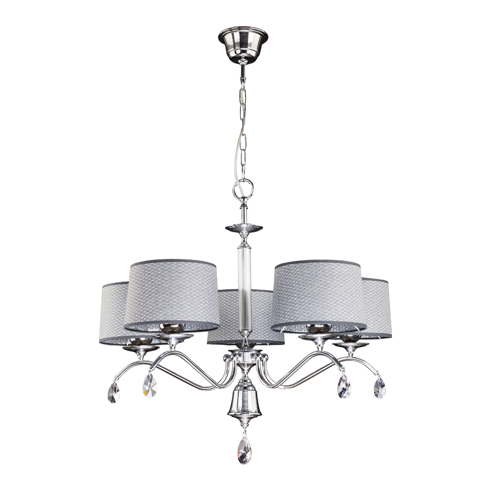 ACHAJA 5P, pendant light, 5xE27 max. 5x60W, metal, chrome, grey lampshade