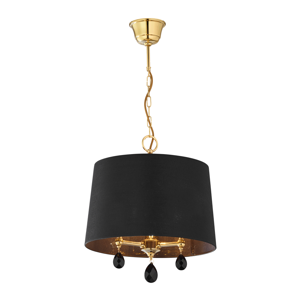 ACHAJA 3P, pendant light, 3xE27, max. 3x60W, metal, brass, big black lampshade