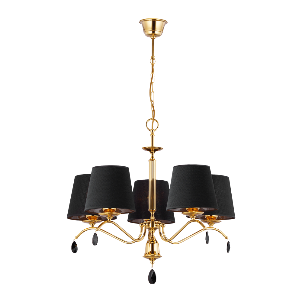 ACHAJA 5P, pendant light, 5xE27, max. 5x60W, metal, brass, black lampshade