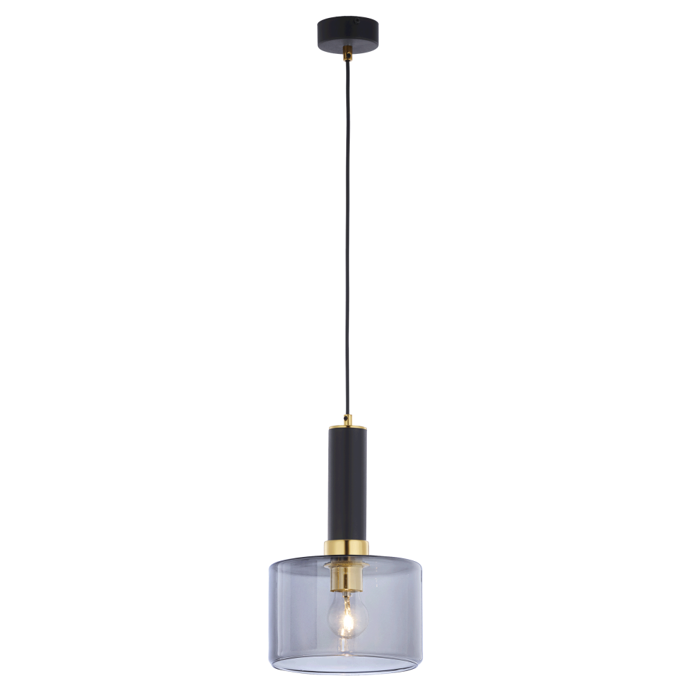 SAMOS 1P, pendant light, E27 max. 60W, metal, brass/black, glass lampshade