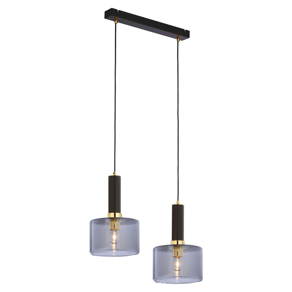 SAMOS 2P, pendant light, 2xE27 max. 2x60W, metal, brass/black, glass lampshade