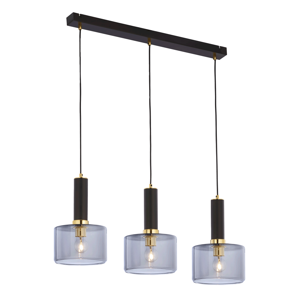 SAMOS 3P, pendant light, 3xE27 max. 3x60W, metal, brass/black, glass lampshade