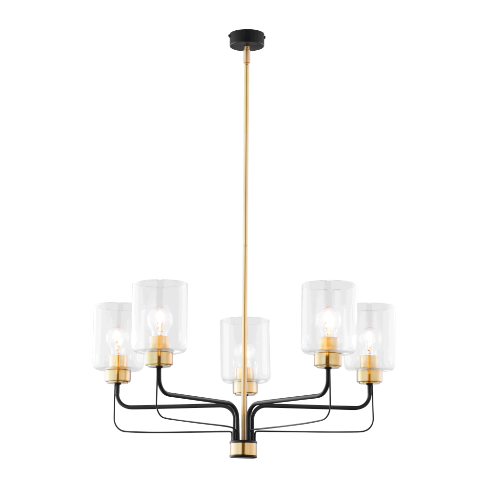 ETOLIA 5P, pendant light, 5xE27, max. 5x60W, metal, brass/black, glass lampshade