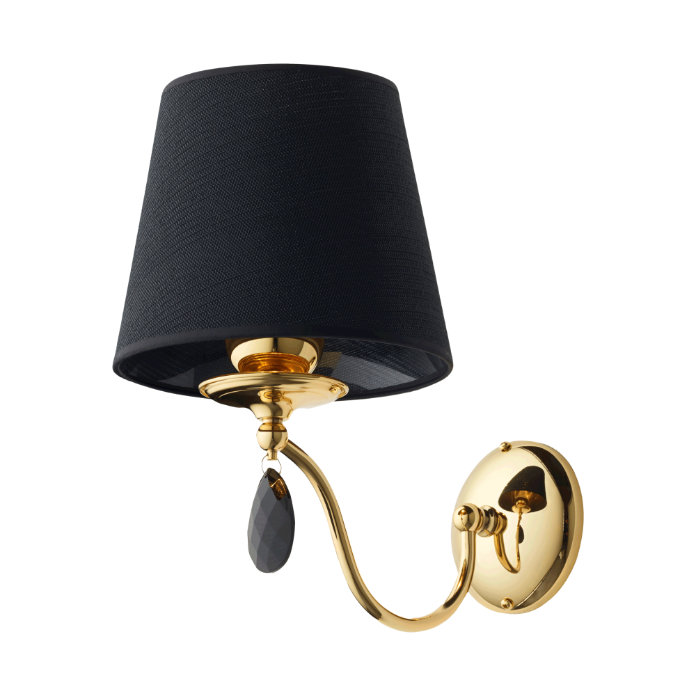 ACHAJA 1P, wall lamp, E27 max. 60W, metal, chrome, brass, black lampshade