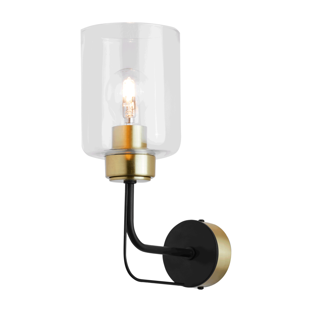 ETOLIA 1P, wall lamp, E27 max. 60W, metal, brass/black, glass lampshade